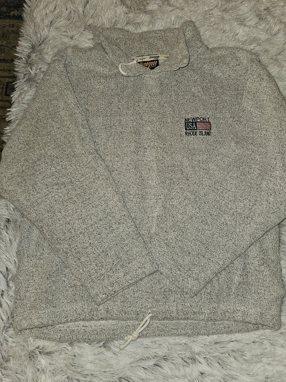 Renegade Club Newport USA Sweater Medium Gray Drawstring Hem Coastal Preppy